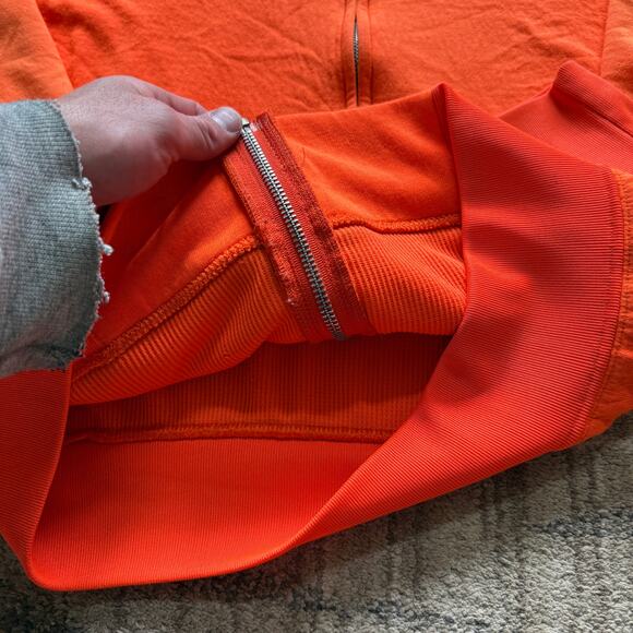 Men's Vintage 80's Waffle Lined Bright Orange Zip Up Hoodie Sweatshirt Sz Large - Picture 7 of 12